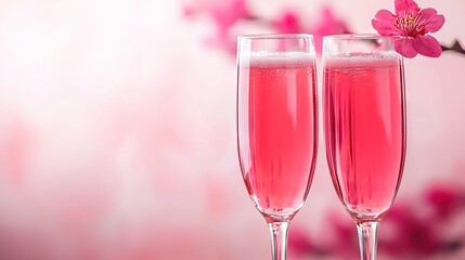 Sticker -   A close-up of two wine glasses with a flower on a branch against a blurred background