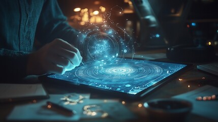 personalized horoscope reading on a tablet, surrounded by notes and charts