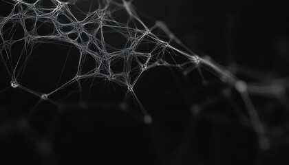 Detailed close-up of intricate spider web against a dark background at night