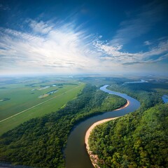 Wall Mural - river; aerial view, AI generated