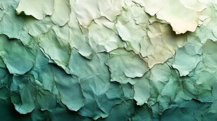 Leinwandbilder - A detailed view of intricately layered crumpled paper showcases calming green and blue hues. The soft textures make it a perfect backdrop for creative designs and projects.