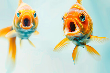 Mockup template banner with two fishes with open mouth, Amazed astonished surprised shocked concept, Copyspace place for text