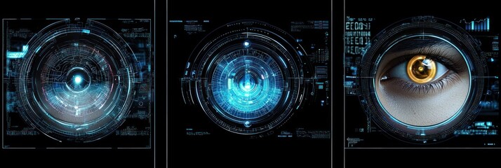 Poster - Human Eye Scanned with Futuristic Digital Interface