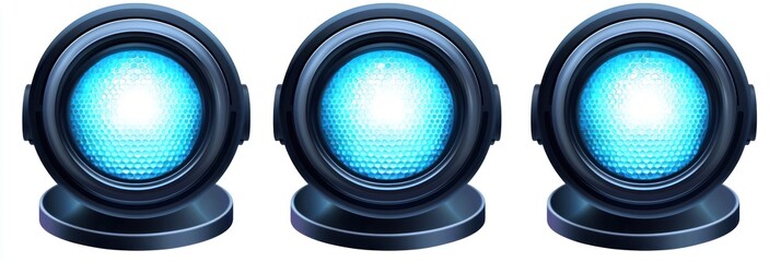 Poster - Three Black Futuristic Lights with Blue Glowing Lenses