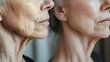 © Alpha - Profile of an elderly woman with jowls and neck wrinkles, transitioning into a youthful version with smooth, firm skin, symbolizing age reversal and beauty transformation