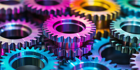 Colorful interlocking gears forming a unified system