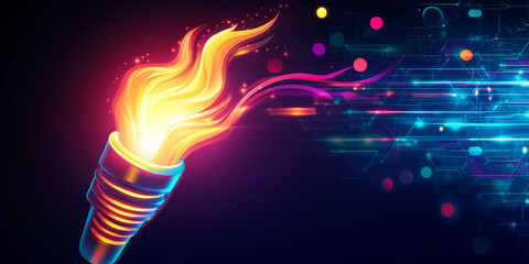Aufkleber - Torch burning with brightly flames on technology background