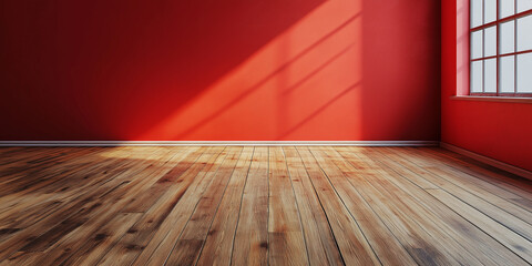 Poster - Sunlight casting shadows in empty room with red walls