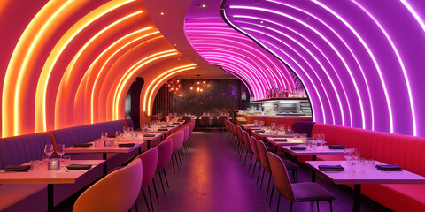 Poster - Modern restaurant interior design with futuristic lighting design