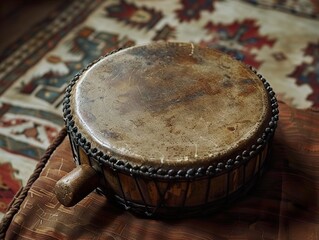 Close-up of a Traditional Wooden Drum