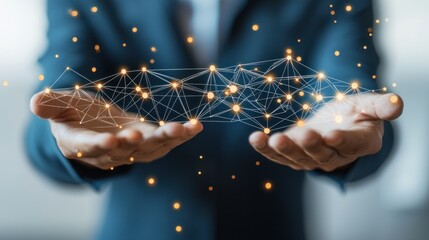 Aufkleber - Person Holding a Network of Interconnected Glowing Nodes