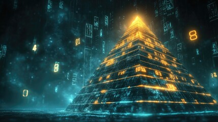 Poster - futuristic pyramid with digital elements and light glow