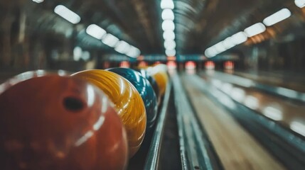 Poster - Close-up of Bowling Balls on a Lane
