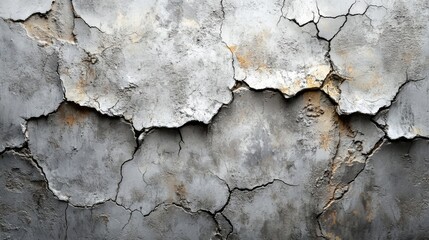 Fototapete - The cracked concrete wall displays a weathered texture, with peeling surfaces revealing layers beneath, capturing urban decay. The overall composition highlights the passage of time.