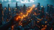 © Endin - Hand Holding a Glowing Upward Arrow Over a Cityscape at Night