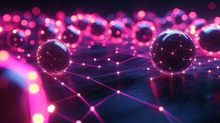 Aufkleber - 3D glowing spheres and digital nodes interconnected by light paths.