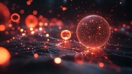 Aufkleber - 3D glowing spheres and digital nodes interconnected by light paths.