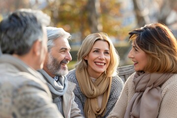 Portrait of a happy mature couple with their adult daughter in the park