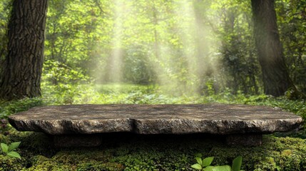 Poster - Stone Platform in a Sun-Dappled Forest