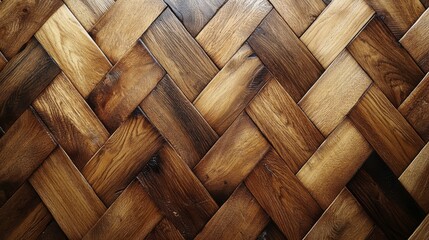 Fototapete - This close-up view displays a beautifully woven wooden pattern, highlighting the intricate craftsmanship and rich, varied tones of the wood, perfect for interior design inspiration.