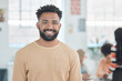 © CourtH/peopleimages.com - Business man, portrait and happy in office for management, work experience or career confidence. Creative agency, smile and pride for professional designer, ambition or company development in Nigeria