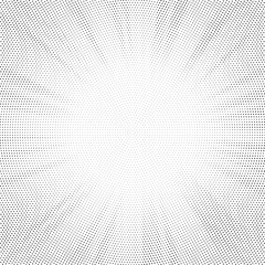 Wall Mural - Halftone gradient sun rays pattern. Abstract halftone vector dots background. monochrome dots pattern. Vector background in comic book style with sunburst rays and halftone. Retro pop art design.