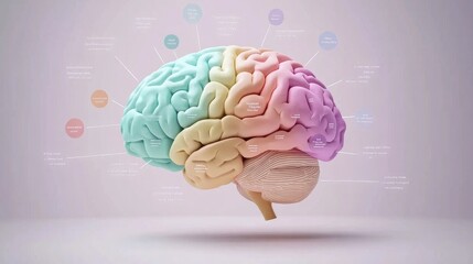 Poster - Colorful Brain Diagram with Cognitive Functions Explained