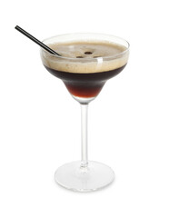 One glass of delicious espresso martini isolated on white