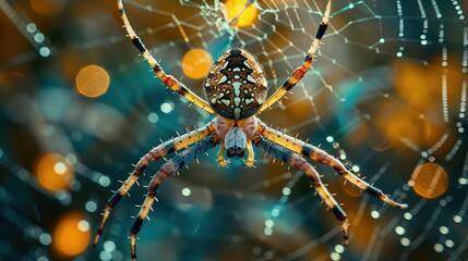 Close-up of a spider hanging in a spiderweb