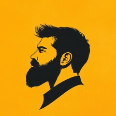 Canvas Print - A vibrant yellow canvas showcases a bearded mans shadow, exuding a chic and artistic vibe in this modern illustration.