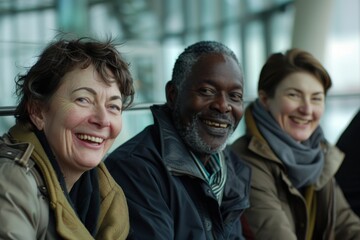 Portrait of a group of senior people at the airport, smiling