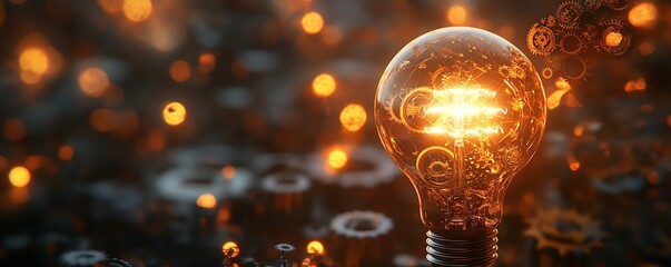 Leinwandbilder - Modern light bulb design featuring gears and cogs, capturing the essence of innovation and the interplay between creative ideas and technology