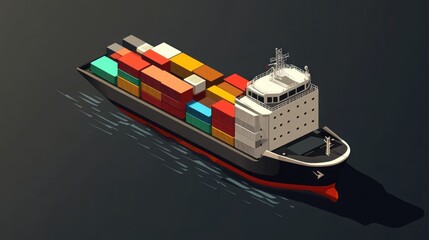 A large cargo ship with colorful containers sails on the water.