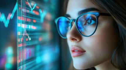 Poster - Woman Looking at Stock Market Data