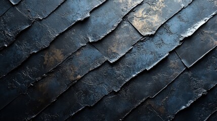 Aufkleber - The dark slate tiles are arranged in a staggered pattern, showcasing their unique textures and colors, ideal for modern design projects or artistic inspirations.
