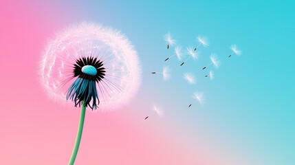 Sticker - Dandelion seeds dance in the sunset breeze, symbolizing freedom and wishes against a vibrant country sky.