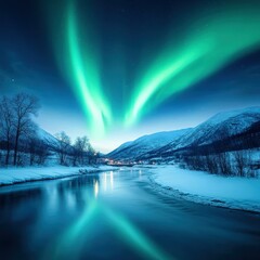 experience the stunning aurora borealis reflecting on a serene river, creating a breathtaking natura