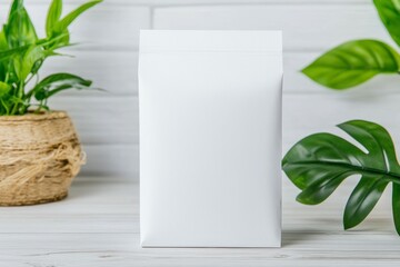 Poster - A white box with a green plant in the background