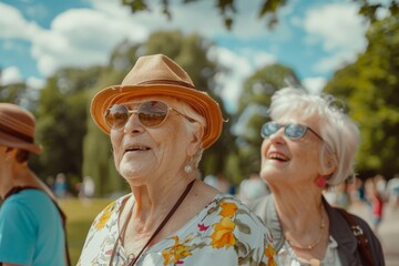 Portrait of a happy senior woman with her family in the park