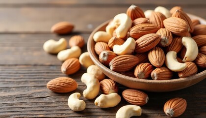 Sticker -  Nutty delight  A bowl of almonds on a rustic table