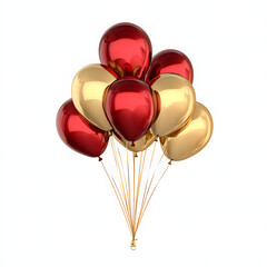 a bunch of gold and red balloons on ribbons. festive balls on a transparent background. design element. festive atmosphere