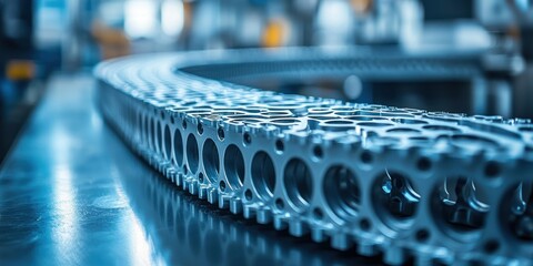 Poster - Close-up of a Metal Conveyor Belt with Circular Holes