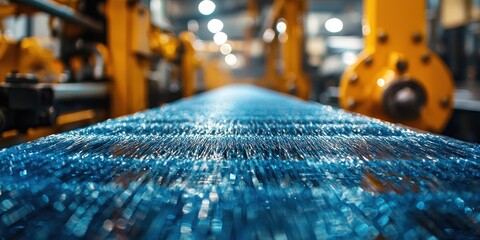 Poster - Close-up of a Blue Conveyor Belt in a Factory
