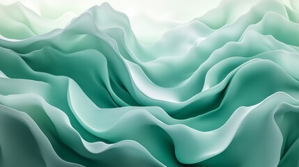 Poster - Abstract organic shapes, waves, 3D sculpted, layered forms, soft and subtle color gradients in shades of white to turquoise green
