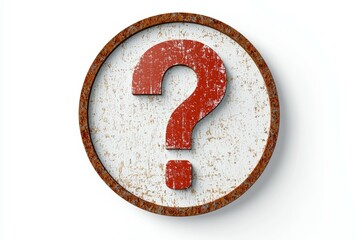 A weathered red question mark symbol on a distressed wooden background inviting curiosity in a rustic style