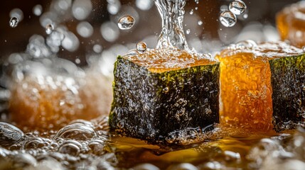 Aufkleber - Water Splash on Fresh Vegetable Cube in Studio Light