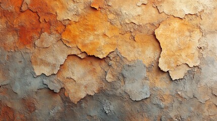 Fototapete - This textured wall showcases a blend of warm earthy tones with visible peeling layers, revealing a rustic and weathered appearance in natural light.