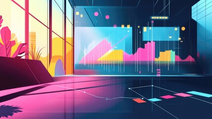 Poster - Modern Abstract Interior with Colorful Digital Elements
