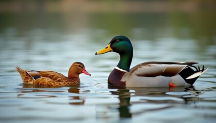 Canvas Print -  A tender moment between a mother duck and her duckling