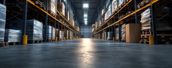 Spacious warehouse interior with organized shelving units